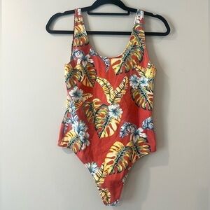 Aritzia Wilfred Free Leila Bodysuit in Red Hawaiian Print